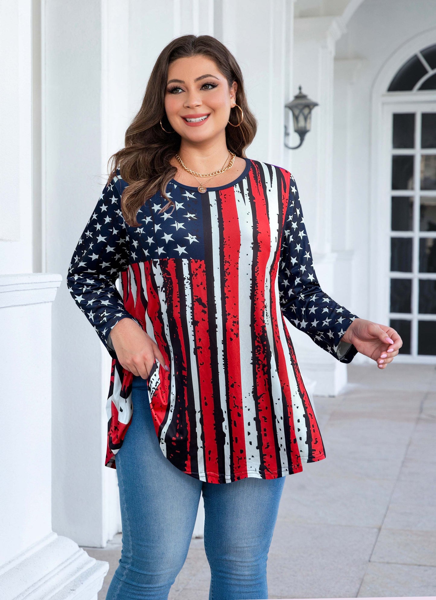Womens Tops - Plus Size Tunics 3/4 Sleeve Loose Fit Dressy Casual Long Swing Flowy Lady Blouses Shirts Wear with Leggings Teals Blue Clothing A24