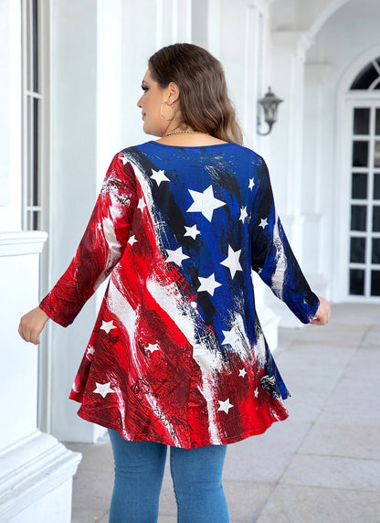 Womens Tunic 3/4 Sleeve Plus Size Tops Crew Neck Swing Flowy Loose Fit T-Shirt Blouses to Wear with Leggings American Flag Tunic