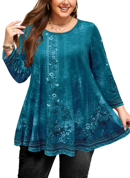 Womens Plus Size Tops Short Sleeve Swing Flare Flowy Tunic Loose Fit Summer Casual Blouses to Wear with Leggings III